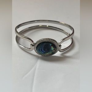 Park Lane Jewelry Cuff Bracelet 2 Tier Silver Bangle Mother of Pearl Center Mood